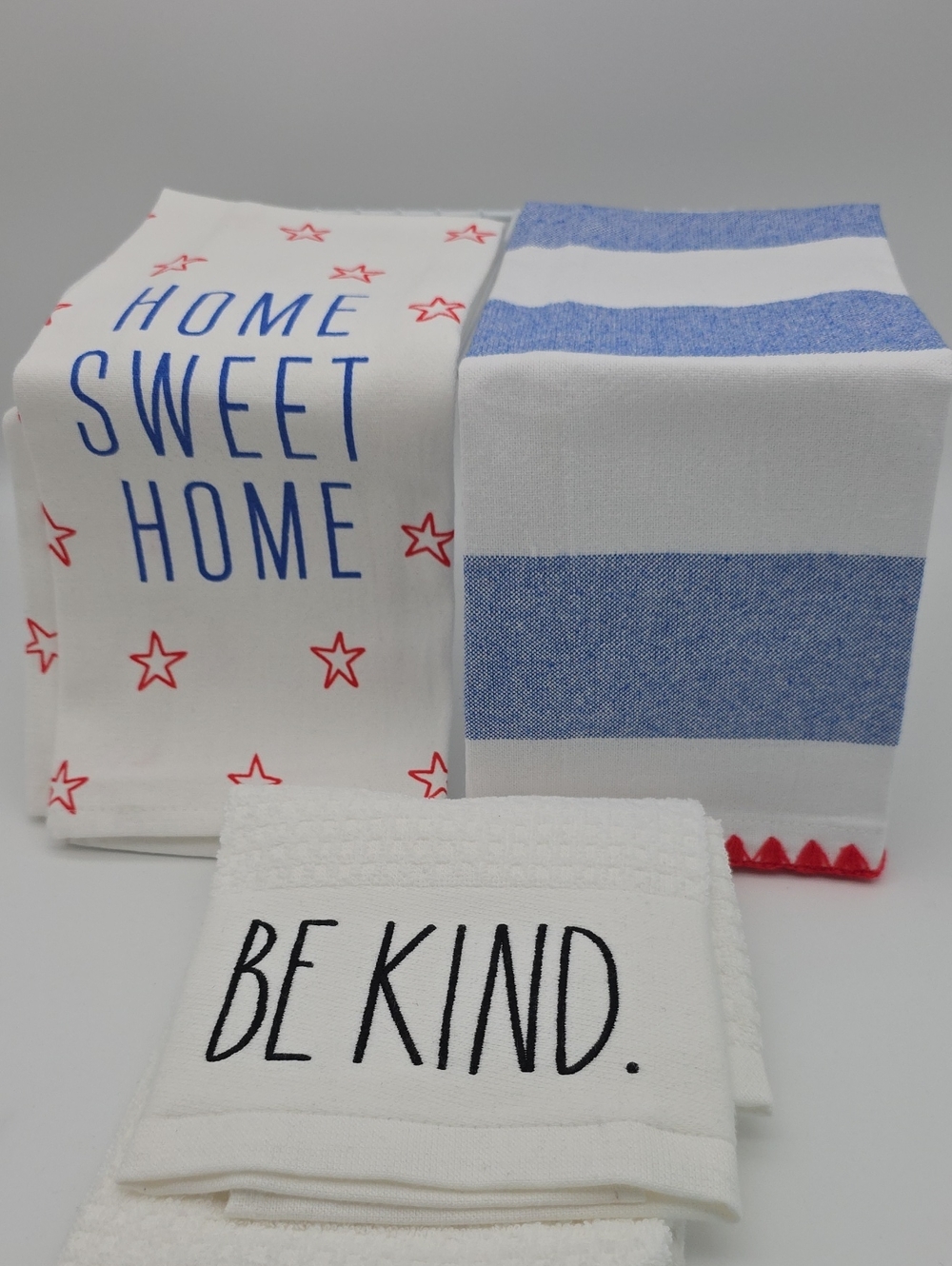 Decorative Kitchen Towels Lot of 3 Home Of the Brave & Rae Dunn Be Kind.